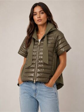 Herno Emilia Quilted Down Jacket Olive Green Lightweight Luxury Outerwear US 8